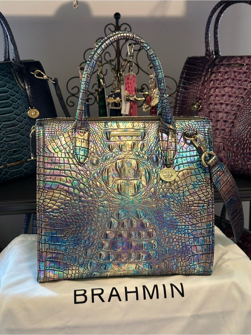 RARE Brahmin Mother of Pearl Holographic, Iridescent Large Caroline - Picture 2 of 16